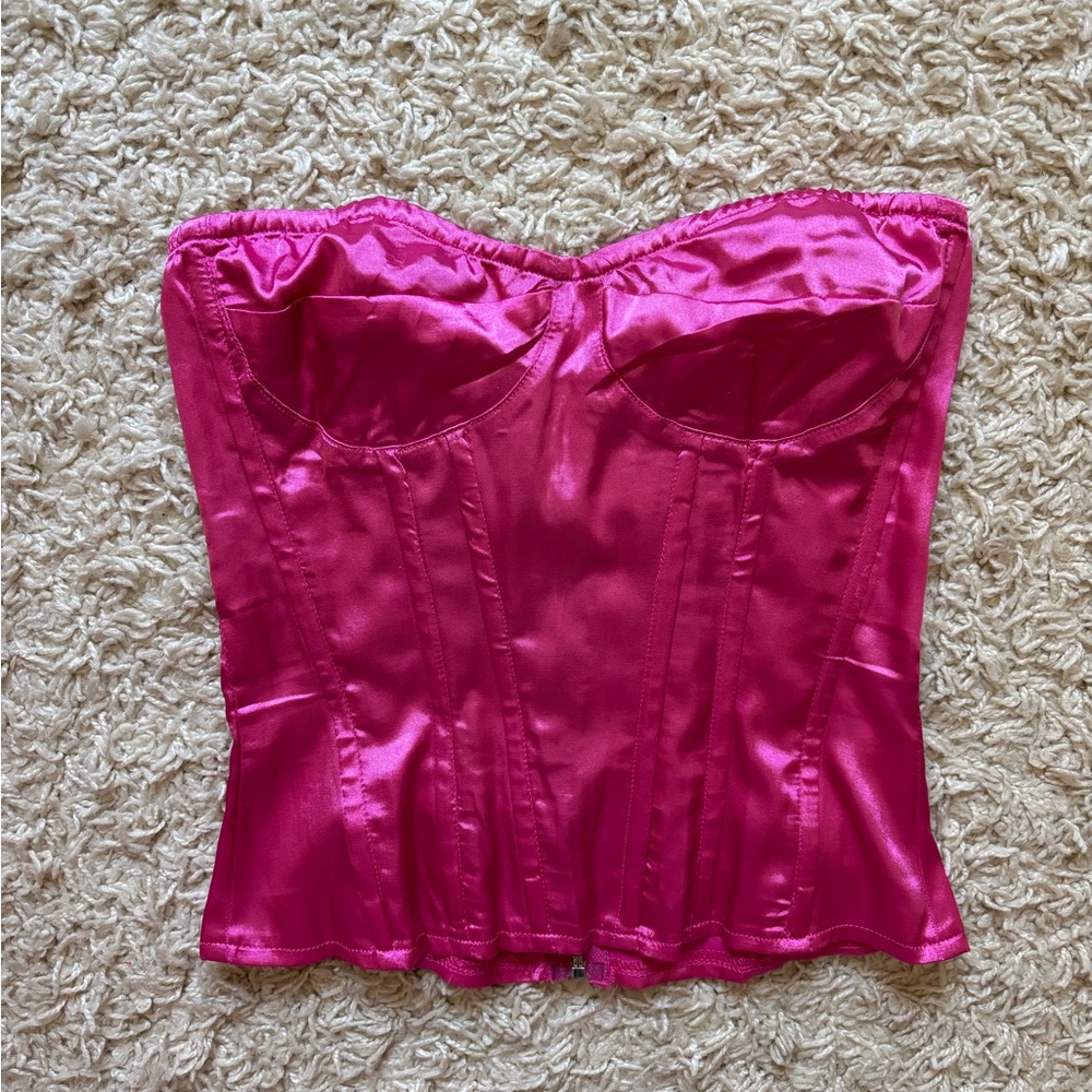 PrettyLittleThing Hot Pink Satin Corset Top